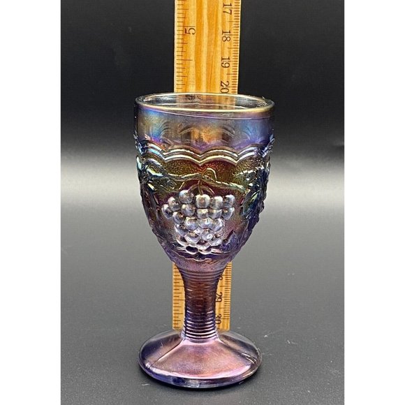 Imperial Purple Carnival Glass Grape Wine Glass Stem Wine Glass 4" Tall - Picture 8 of 10